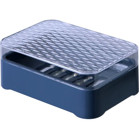 Lot de 2 porte-savons bleus avec couvercle, porte-savon de salle de bain, porte-savon avec égouttoir (1/5)