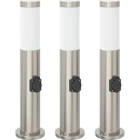 Balizas de luz con toma de corriente, 3 unidades, 50 cm, acero inoxidable, IP44 vidaXL
