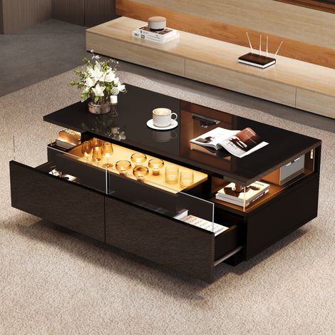 Tisch Wohnzimmertisch mit Aufbewahrung 90 cm Schwarz OKMYHOME (1/5)