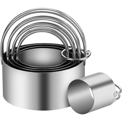 Emporte-pièce Rond - Acier Inoxydable - Poignée Arquée - Diamètres 4 5 6 7 8 cm - Hauteur 4 cm - Lot de 5 (1/5)