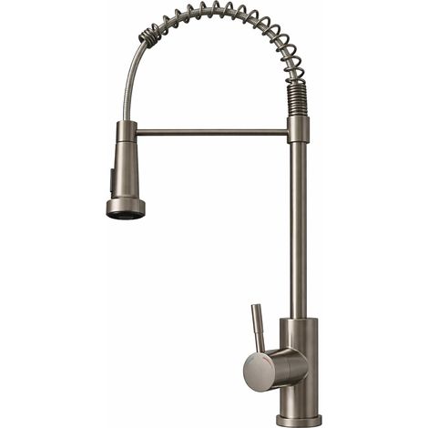 ® Rubinetto da cucina ad arco alto con doccetta estraibile – Miscelatore per lavello a molla in acciaio inox – Rubinetto da cucina flessibile – 2 modalità – Rotazione a 360° – Facile installazione (GR (1/5)