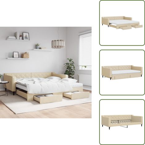 vidaXL Tagesbett Ausziehbar mit Schubladen Creme 100x200 cm Stoff