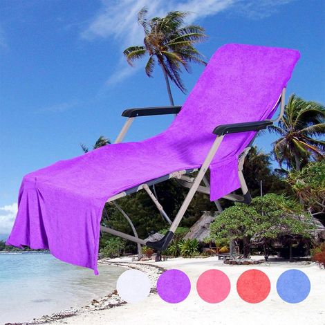 Serviette Chaise Plage - 210 x 73 cm - Microfibre Douce et Absorbante - Avec Poche Latérale et Anneaux de Fixation - Pour Transat Extérieur Piscine Jardin Plage - 1 Pièce (1/5)