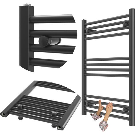 Radiateur Salle de Bain Chauffant Échelle Moderne BRENO 60x80cm Noir 370W avec Option Résistance Électrique (1/5)