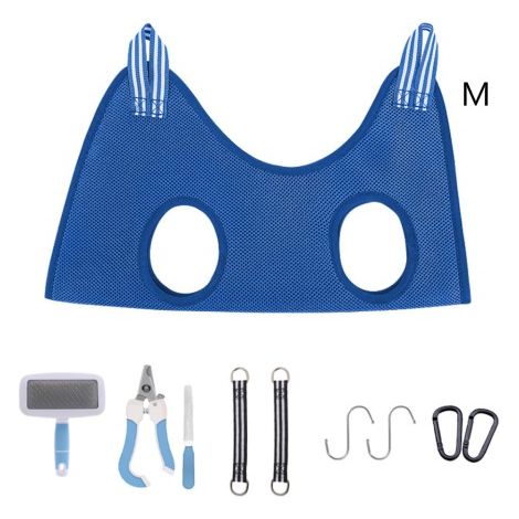 Set amaca per toelettatura per cani e gatti di piccola taglia, tagliaunghie per animali domestici, forbici per toelettatura per cani e gatti (blu) (M) (1/4)