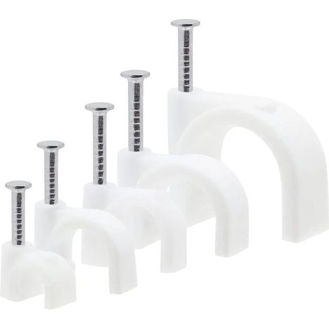 500 attaches en U pour cables, serre-cables pour fixation murale de cables, home cinéma, bureau (5 tailles, blanc) (1/5)
