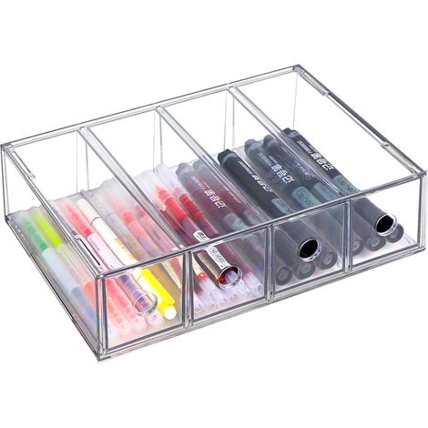 Organiseur de bureau avec 4 tiroirs Coffre à tiroirs transparent Organiseur à tiroirs empilable Boîte de rangement avec tiroir (1/5)
