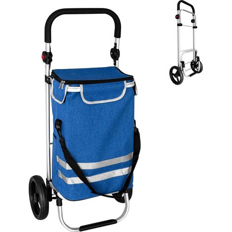 Relaxdays, carrito de la compra, 2 ruedas grandes, bolsa térmica, bolsa extraíble, 45 l, hasta 35 kg, plegable, azul