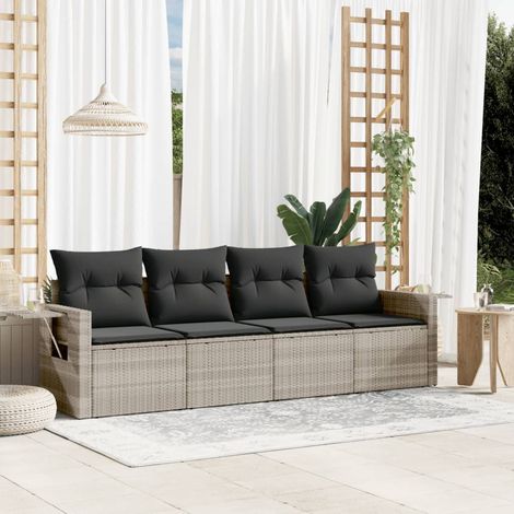 Gartenmöbel Set 4-teilig mit hellgrauen Kissen aus Geflecht (1/3)