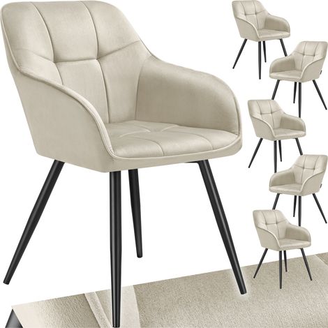 Lot 6 chaises rembourrées en velours matelassé et dossier crème (1/5)