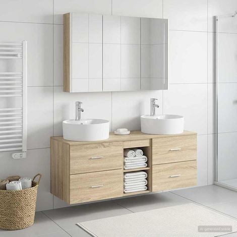 vidaXL Bathroom Furniture Set 4 pcs Sonoma Oak (1/5)