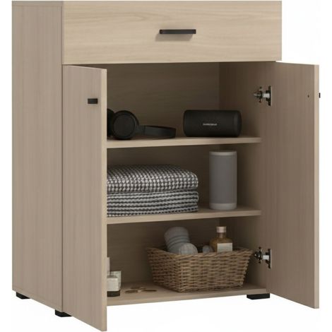 Eingangsmöbel Torrice, eine Schublade, 2 Regale, 2 Türen, 77x35x98h cm, Hell Eichenbraun