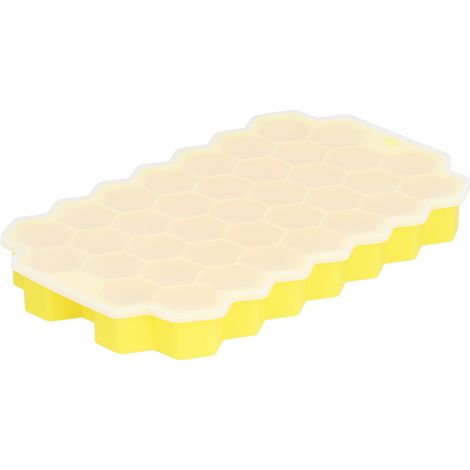 Bac à glaçons alvéolé à 37 compartiments avec couvercle en silicone alimentaire, jaune, pour bar et maison (1/5)