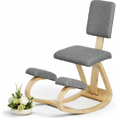ELVMI Sedia da Ufficio Inginocchiata Ergonomica con Schienale e Funzione Oscillante per Meditazione in Poliestere Grigio (1/5)