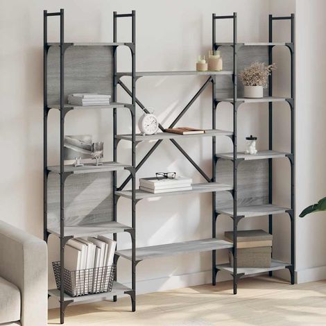 Bibliothèque avec étagères ouvertes 155,5 x 24 x 166,5 cm en bois d’ingénierie et acier, gris sonoma - PANGIVO (1/5)