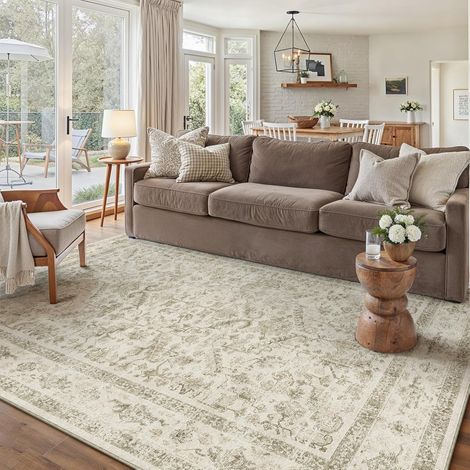 Vintage Tapis Salon 140x200cm Lavable en Machine Beige Rug (1/5)