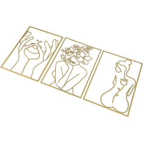 Ligne de décoration murale en fer minimaliste dessin de femme, décoration suspendue pour salon, chambre, cuisine, salle de bain, or, 3 pièces (1/5)