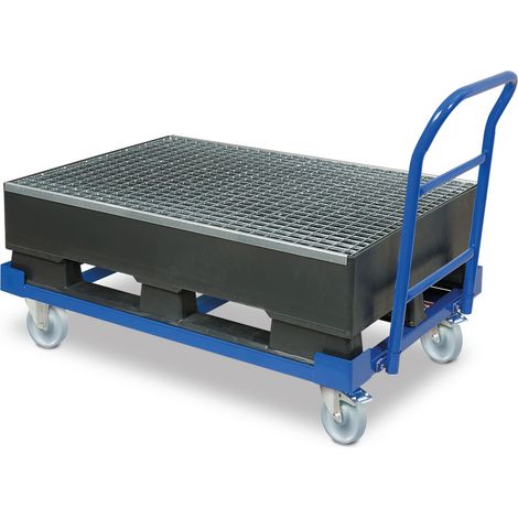 BRB Fahrbare Auffangwanne mit verzinktem Gitterrost und Kufen, BxT 1200x800mm, OK Ladefläche 230/545 mm, Auffangvolumen 120 Liter (1/2)