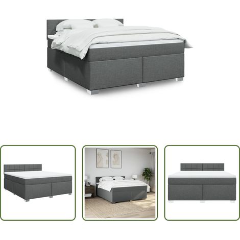 vidaXL Surmatelas -  Sommier à lattes de lit avec matelas Gris foncé 180x200cm Tissu (1/5)