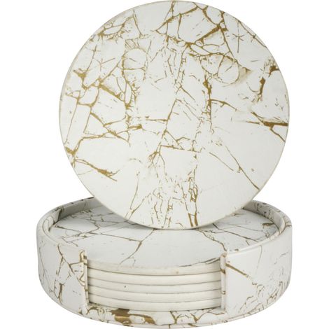 Sous-Verre - Cuir PU - Diamètre 10 cm - Antidérapant - Pour Table À Manger Bureau Table Basse - Lot de 6 (1/5)