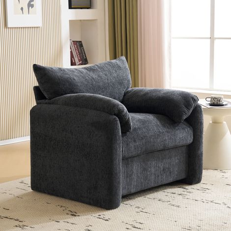 Design moderne, tissu chenille, fauteuil surdimensionné, chaise décorative, canapé simple- Gris (1/5)