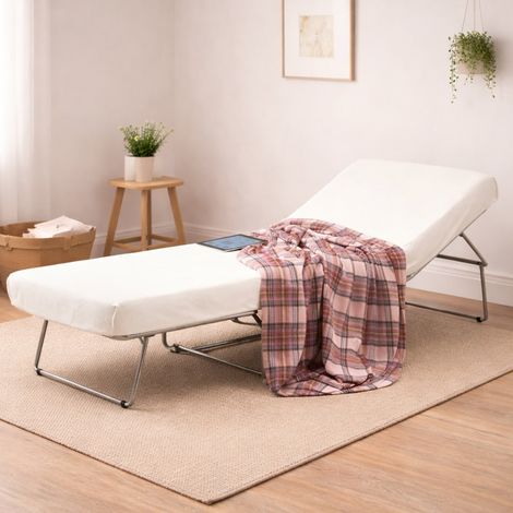 Talamo Italia Klappbett Ancilla, Puff umwandelbar in Einzelbett, 100% Made in Italy, Sitzpuff aus Stoff fürs Wohnzimmer, Cm 80x80h45, Rot (1/5)