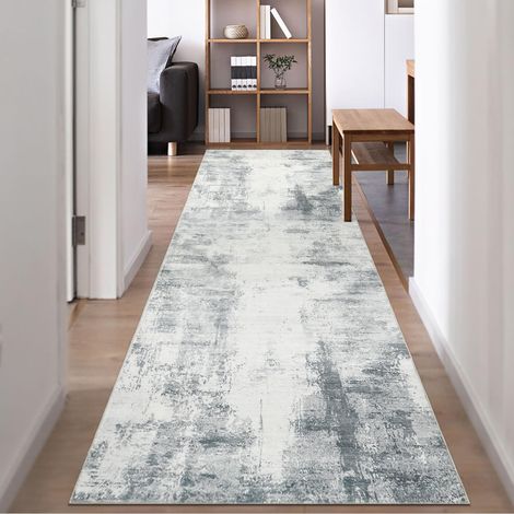 Tapis Couloir Long 80x300 Lavable en Machine Tapis De Passage Antiderapant Doux Poil Ras Gris Moderne Abstrait Tapis Cuisine Salle A Manger Chambre (1/5)