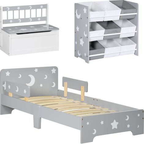 ZONEKIZ 3PCs Kids Bedroom Furniture Set W/ Bed Storage, Star & Moon Pattern Grey