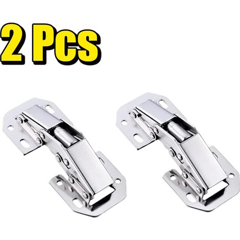 (2 pièces) Charnières en acier pour armoires de cuisine, angle de 90°, sans perçage, avec amortisseur hydraulique. Outils pour meubles de cuisine. (1/5)