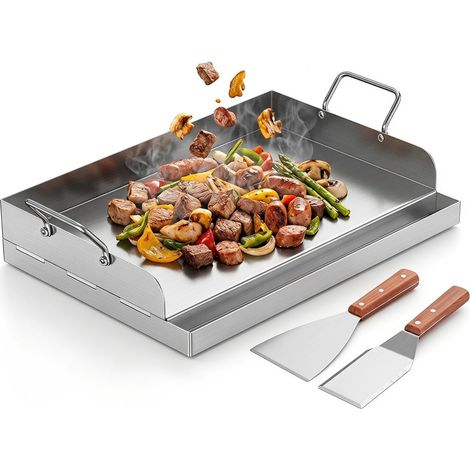 54x41cm Plancha pour Barbecue à Gaz, Lot de Plaque de Cuisson avec 2 Poignée, Massif de 4 mm Plancha pour BBQ et Charbon en Acier Inoxydable, Plaque de Cuisson avec Poignée, Plaque Universelle (1/5)