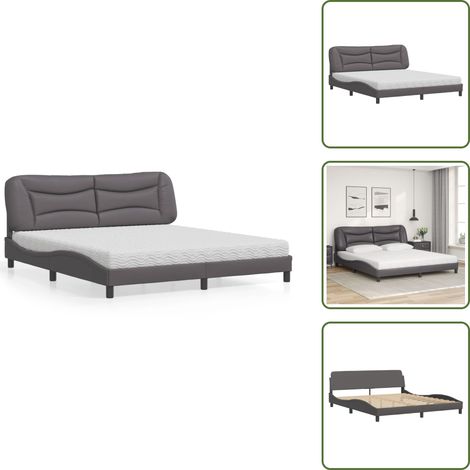 Lit avec matelas gris 180x200 cm similicuir - Lit Double - Lit Plateforme - Lit Design - Literie - Sommier Tapissier (1/5)