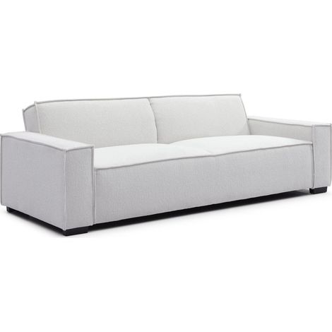 Canapé Convertible 3 places Bouclette "Roby" 230cm Crème (1/5)
