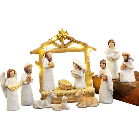 Crèche De Noël Complète - Scène De Nativité en Résine Décoration Saisonnière pour Bureau Chambre Fête Appartement - Décoration Bureau Cheminée Chambre École Maison (1/5)