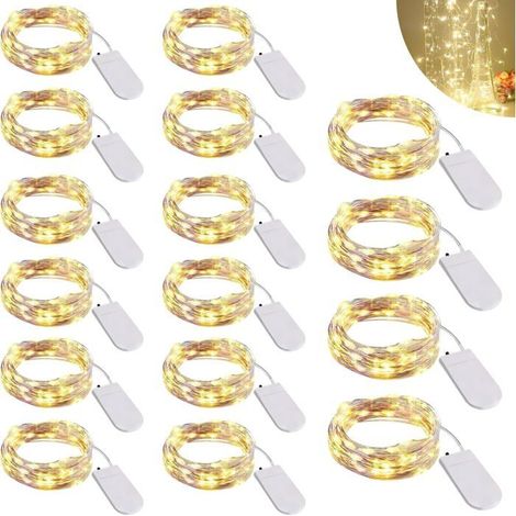 16 guirlandes lumineuses LED 2 m, étanches IP67, fil de cuivre flexible, lumière chaude 2700 K, pour intérieur/extérieur, fêtes et décoration saisonnière (1/5)