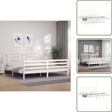 Massivholzbett mit Kopfteil Weiß 200x200 cm - Holzbett - Massives Kiefernholz - Bettgestell - Doppelbett - Weißes Bett (1/5)
