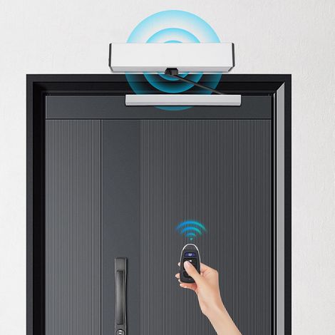 Automatischer Türöffner, Elektrischer Türantrieb mit 2 Fernbedienungen und Zugangskontrolle, Einstellbare Geschwindigkeit/Stoppzeit/Winkel/Kraft