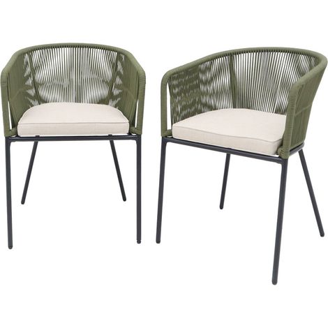 sweeek - 2er-Set Gartensessel aus verzinktem Stahl mit Seilbespannung Khaki / Beige