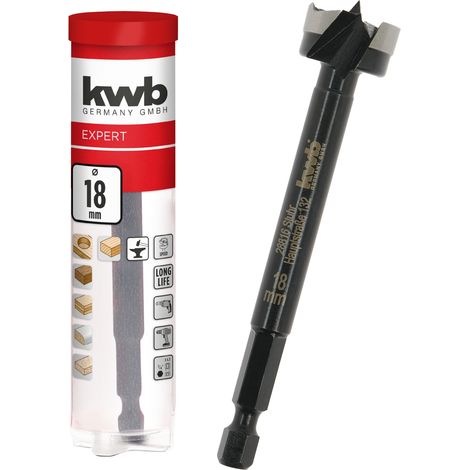 kwb Mèche à bois, Ø 18 mm, mèche à cloche (pour le bois, tête de perçage forgée, affûtage spécial, trous de perçage rapides et sans éclats, pointe de centrage affûtée sur 4 côtés, longue durée de vie) (1/5)
