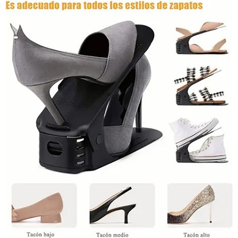 Portable Organisateur Chaussures à étages Double Diable Noir Auto Fixe Support Anti Dérapage PP Diamètre approximativement 25 x 24 x 6.5cm 10 PCS DIY Gardes (1/5)