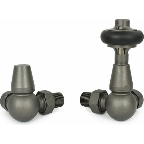 West Faringdon Corner Thermostatic Radiator Valve and Lockshield - Light Pewter (1/5)