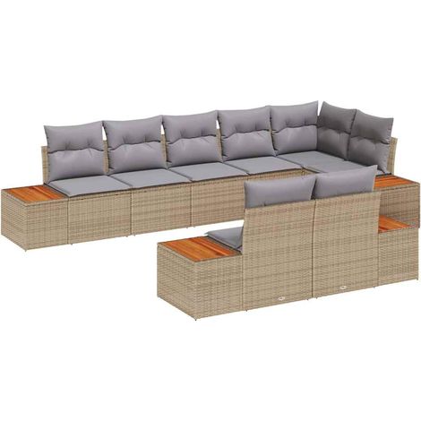 Garden Sofa Set with Cushion 8 pcs Beige Poly rattan vidaXL