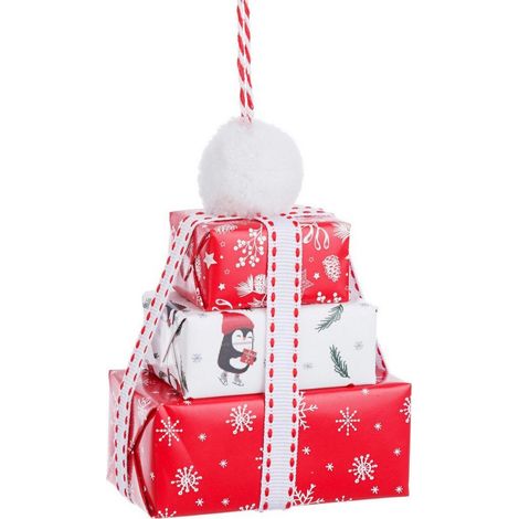 Pendaglio pacco regalo "Chase" per albero di Natale color Bianco e Rosso decorazione natalizia