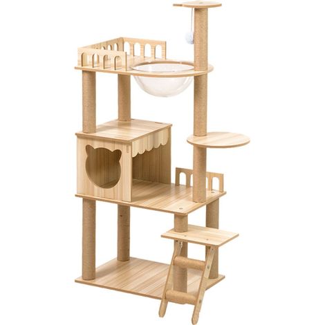 Albero Tiragraffi Per Gatti Multilivello Con Cuccia E Amaca H135cm
