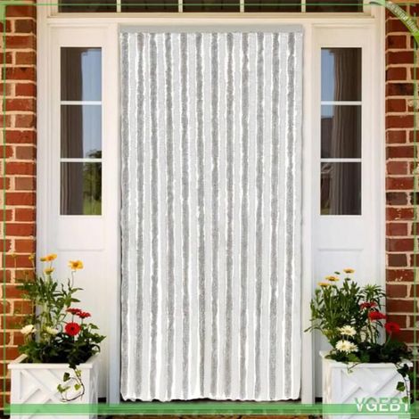 377316 Rideau anti-mouches gris clair et blanc 100x220 cm chenille (1/5)