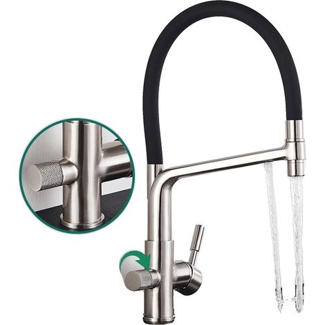 Grifo de cocina, giratorio 360 grados, cabezal rociador extraíble, níquel cepillado B (1/2)