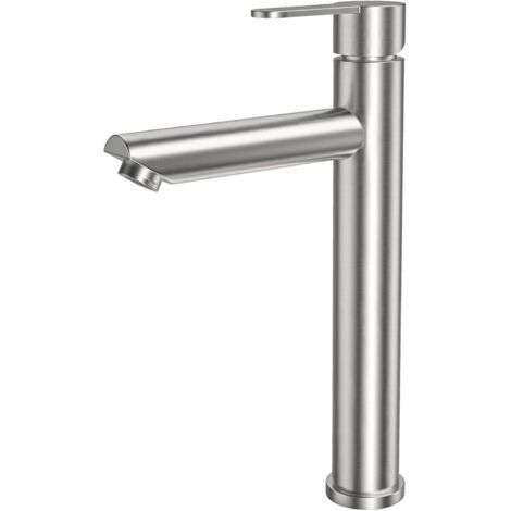 Robinet de salle de bain brossé, mitigeur d'évier haut pour salle de bain Design moderne en acier inoxydable Eau chaude et froide Disponible avec tuyau de raccordement de 60 cm (1/4)