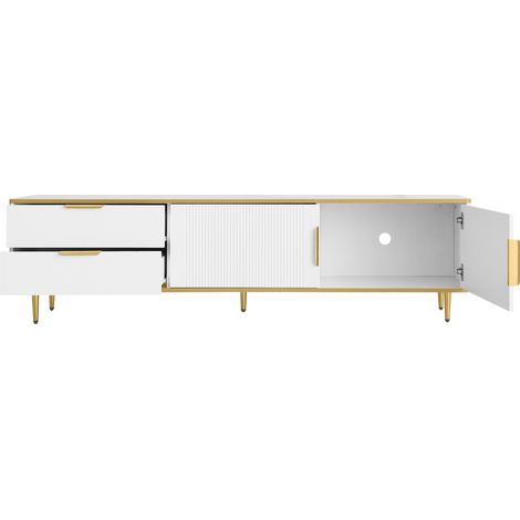 Weiße und goldene TV-Kommode mit 2 Schubladen und Stauraum 170 x 37 x 45 cm (1/5)