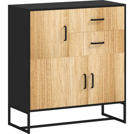 Crédence Portaoggetti 3 Armadietti 2 Cassetti, Mobiletto Multiuso Truciolato Acciaio, Noir Color Legno, 80x35x85 cm
