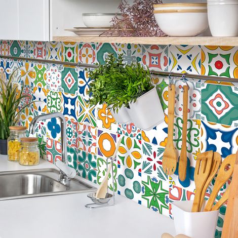 Sticker Mural Carrelage adhésif Cuisine Salle de Bain - 30 STICKERS CARRELAGES AZULEJOS SAVINA - 30stickers10x10cm (1/5)