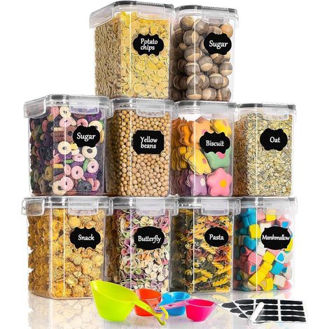Vorratsdosen 10er Set 1.6L Luftdicht Küche Aufbewahrungsboxen mit Deckel für Nudeln, Reis, Müsli, Tierfutter (1/5)